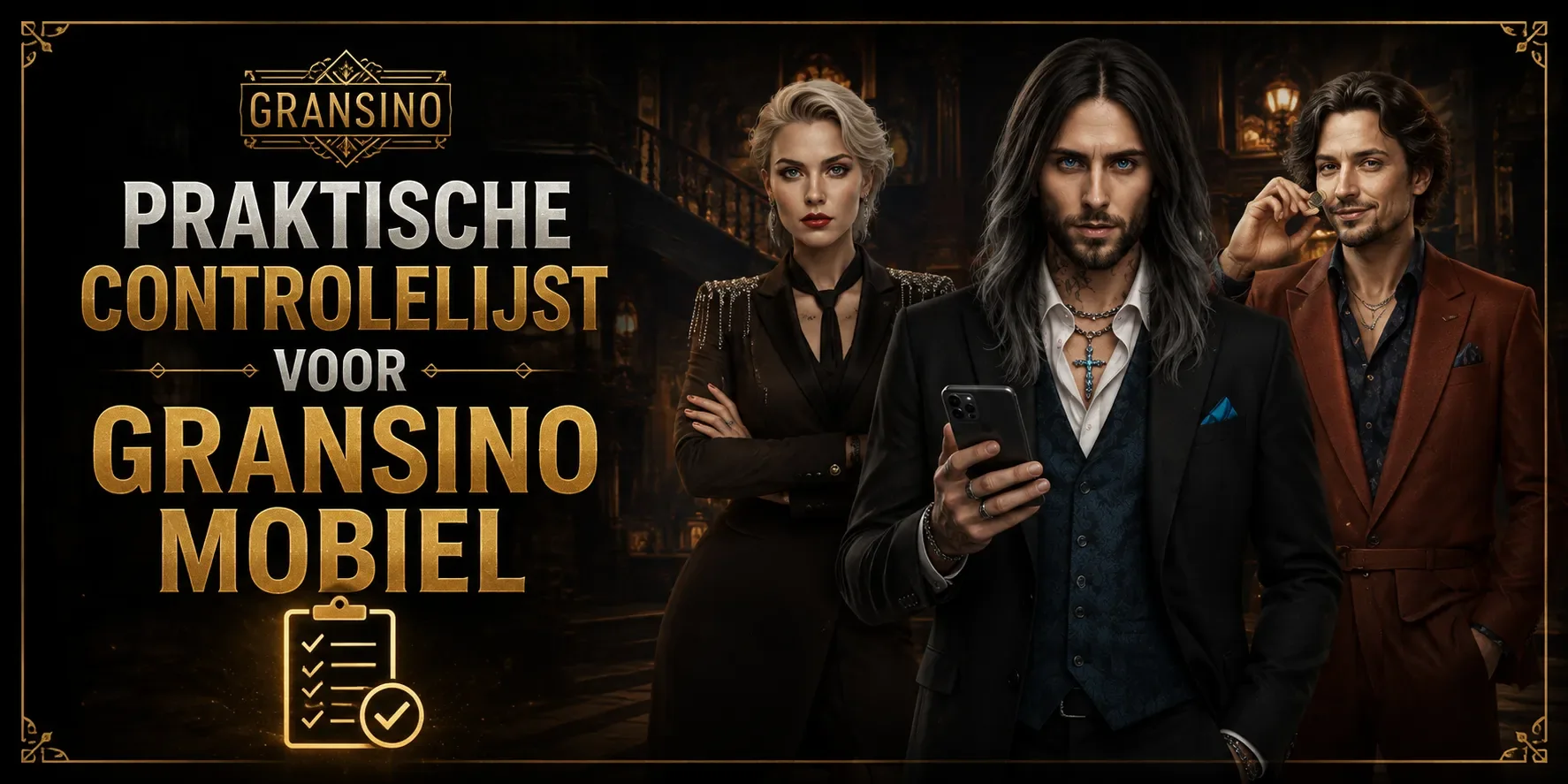 Praktische controlelijst voor Gransino mobiel met spelers en een telefoon